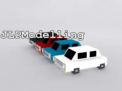 Low Poly Car four different colored trucks Free low-poly 3D model