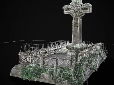 Moss Stone Surface Burial Vault  Low-poly 3D model