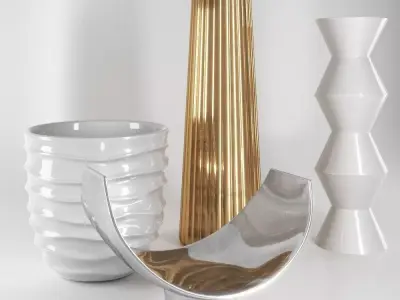 Decorative Set 1 three vases and gold vase Low-poly 3D model