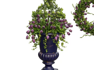 Vase with tulips and a wreath of tulips 02 3D model