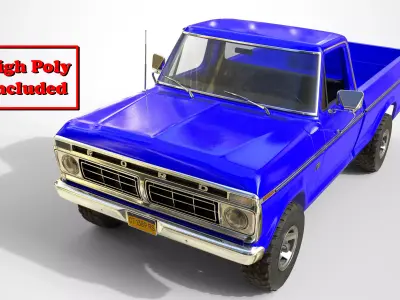 Ford Classic F100 pickup 1976 New Blue Low-poly 3D model
