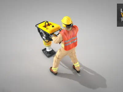Builder Operating Soil Compactor 3D model