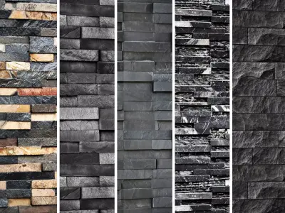 Collection of black stone slate 3D model