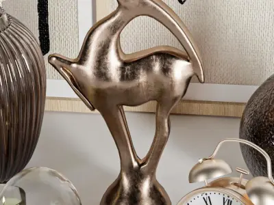 Decorative set items and clock on table 3D model