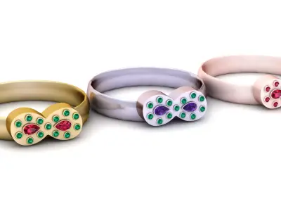 Golden Infinity Ring with Ruby  Emeralds 3D Printable Model 3D print model