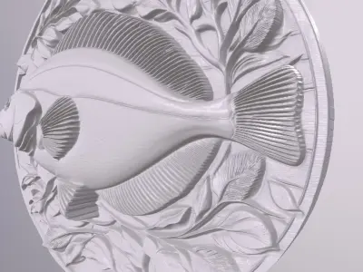 Flounder Fish 4 basrelief for 3D printing 3D print model