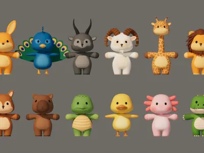 Rigged Cartoon Animals Collection Pack-003 Low-poly 3D model