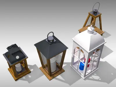 Wood Lanterns 3D Model Collection