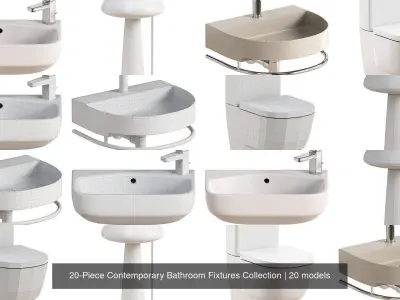 20-Piece Contemporary Bathroom Fixtures Collection 3D Model Pack