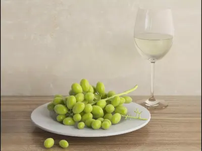 Grapes with white wine glass 3D model
