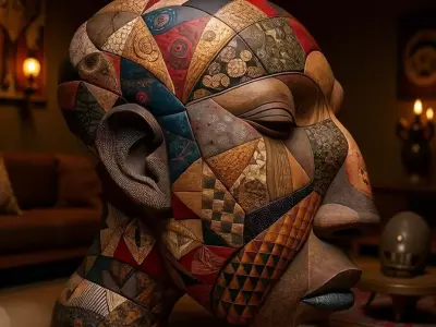 Patchwork Wooden Head Geometric Mosaic Face Sculpture 3D Low-poly 3D model
