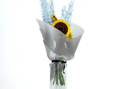 Sunflowers and Delphinium 3D model