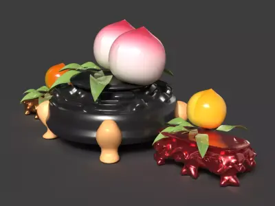 Chinese  peach figure Low-poly 3D model