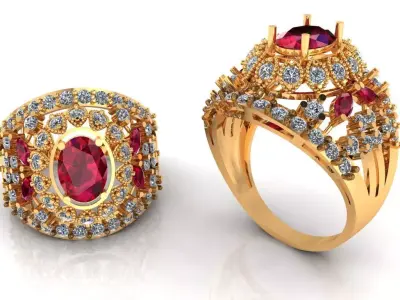 Women Ring 79 indian style oval round stone ring for women 3D print model