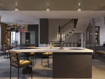 Luxurious Living and Dining Area 3D model