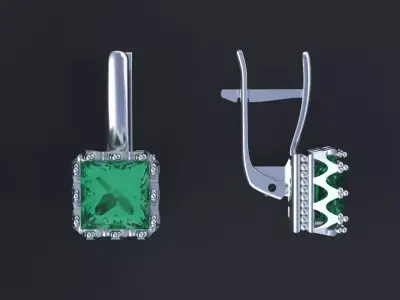 Earrings with square gem for CNC model or 3D print model