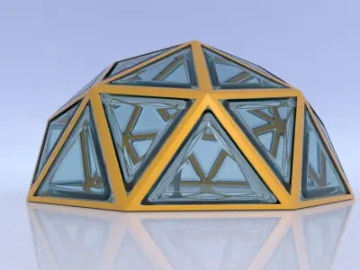 Geodesic dome structure with frame and glass panels 3D model