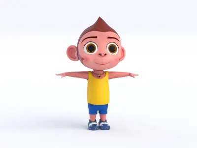 Cartoon Monkey Boy Low-poly 3D model