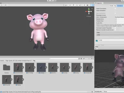 High-Quality 3D Cute Pig - Animated for Games Low-poly 3D model
