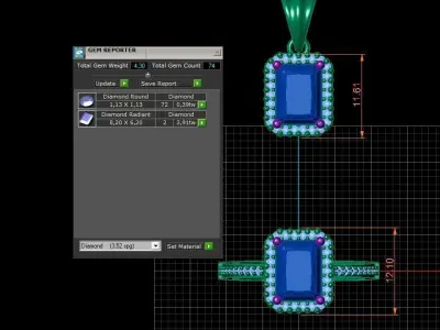 baguette wedding ring necklace 3D print model