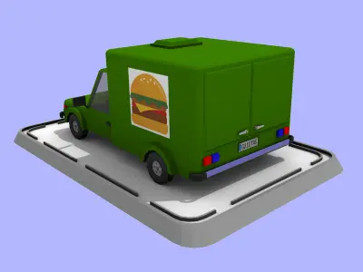 Cartoon Low Poly Food Delivery Truck Low-poly 3D model