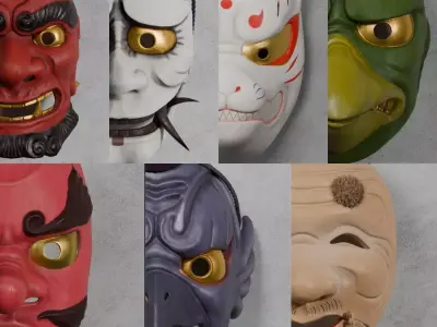 Set of 7 Noh masks collection 1