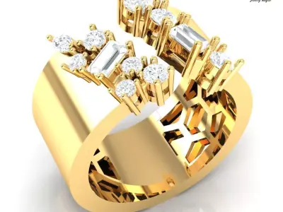Band ring adorned with a mix of dazzling diamonds 3D print model
