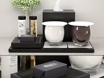 decorative set toiletry tray with two cups and tissue 3D model