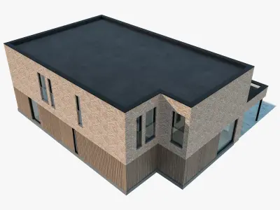 Modern House 02 light brick and wood 3D model