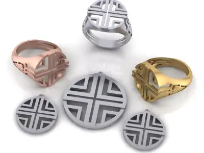 free gold set earring and pendant  Free 3D print model