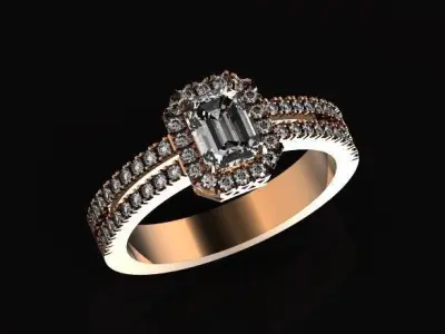 luxury engagement ring with emerald diamond 453 3D print model