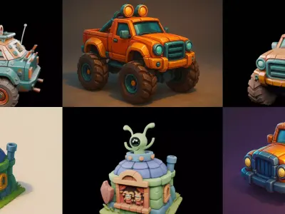 Stylized Car Advanced model bundle 6 pack 100 glb 3D model