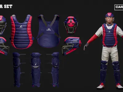 Cleveland Guardians Character And Essential Baseball Equipment Low-poly 3D model