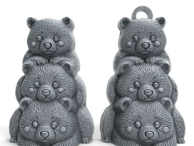 three bear keychain decor  3D print model
