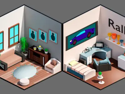 Cartoon interior 3 Low-poly 3D model