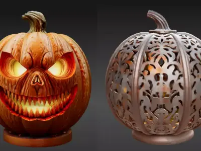 Jack-O-Lantern Pumpkin 3D Model Halloween Two Pack Model 3D model