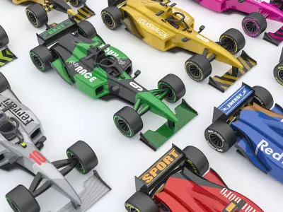 formula car collection 3D model Low-poly 3D model