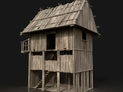 Next Gen AAA Wooden Settlement Scouttower Watchtower Viking Free low-poly 3D model