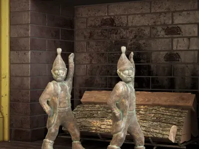 Fireplace set 1 mantel with two teddy bears 3D model