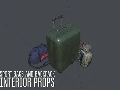 Sport bags and backpack - interior props Low-poly 3D model