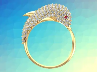 Dolphin ring  - Fish ring - Diamond ring - Womens rings - N1036 3D print model