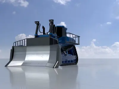 Hydraulic bulldozer tracked construction site vehicle blue Low-poly 3D model
