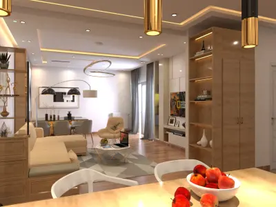 interior living room  kitchen   Low-poly 3D model