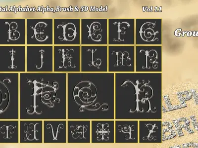 Ornamental Alphabet Brush Alpha and 3D Model Vol 11 3D model