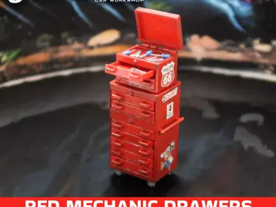 Red Mechanic Drawers Car Garage Accessory For Diorama 3D print model