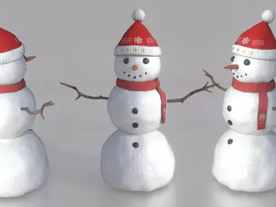 SNOWMAN wearing santa hat Low-poly 3D model