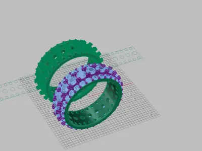 Mens triple Rail Diamonds Ring in 3 sizes 3D print model