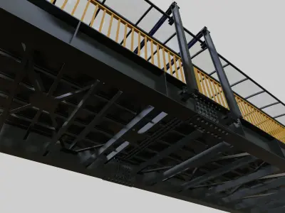 Steel Pedestrian Bridge - Three Columns - Straight Close Type-4 3D model