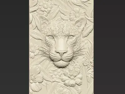 Leopard Head with Flowers Background A68 3D print model