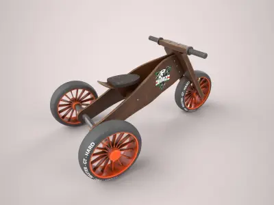 Bike-Damir wooden tricycle with wheels Low-poly 3D model